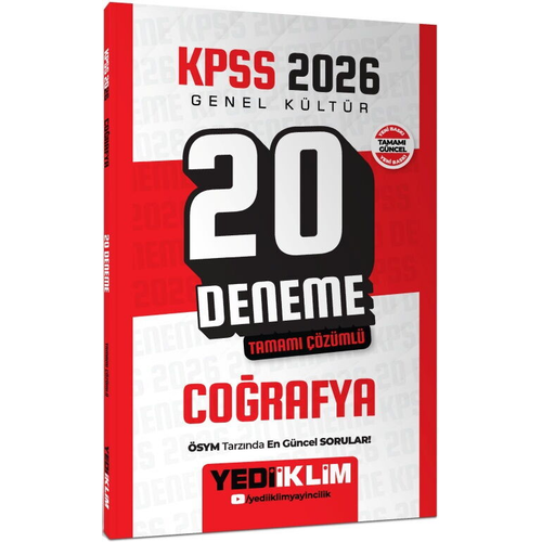 Yediiklim Yay�nlar� 2026 KPSS Genel K�lt�r Co�rafya Tamam� ��z�ml� 20 Deneme