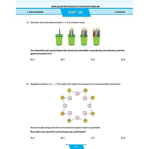 7. S�n�f Zihin �al��t�ran E�lenceli Kanguru Matematik Sorular� Dikkat At�lyesi Yay�nlar�