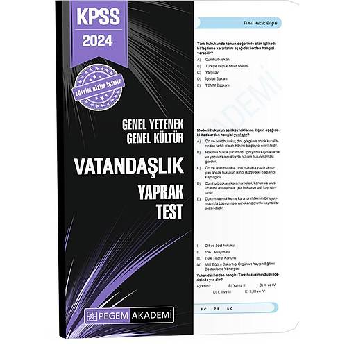 Pegem Akademi 2024 KPSS Genel Yetenek Genel Kltr Vatandalk Yaprak Test