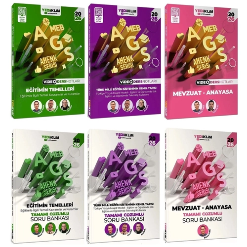 Yediiklim 2026 MEB-AGS Eitimin Temelleri + Trk Milli Eitim Sisteminin Genel Yaps + Mevzuat - Anayasa Video Ders Notlar + Soru Bankas 6 l Set Ahenk Serisi Yediiklim Yaynlar