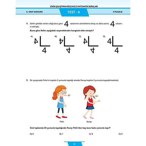 6. S�n�f Zihin �al��t�ran E�lenceli Kanguru Matematik Sorular� Dikkat At�lyesi Yay�nlar�