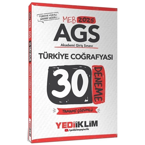 Yediiklim 2025 MEB-AGS T�rkiye Co�rafyas� 30 Deneme ��z�ml� Yediiklim Yay�nlar�