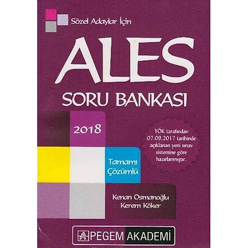 2018 ALES Sözel Adaylar için Tamamı Çözümlü Soru Bankası Pegem Yayınları