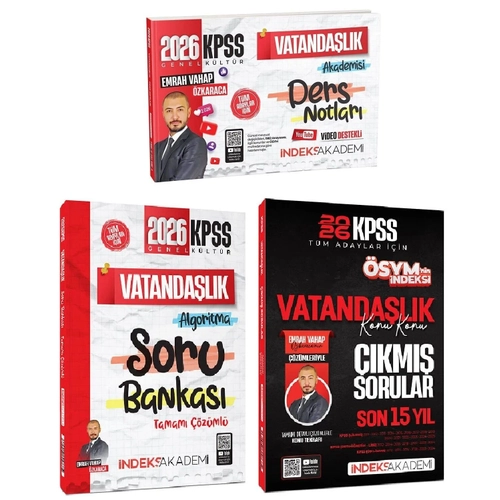 �ndeks Akademi 2026 KPSS Vatanda�l�k Video Ders Notlar� + Soru Bankas� + ��km�� Sorular 3 l� Set - Emrah Vahap �zkaraca �ndeks Akademi Yay�nc�l�k