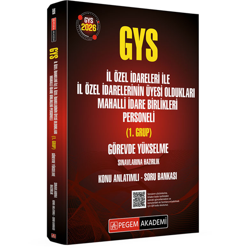 Pegem Yay�nlar� 2026 GYS �l �zel �dareleri ile �l �zel �darelerinin �yesi Olduklar� Mahalli �dare Birlikleri Personeli (1.Grup) G�revde Y�kselme S�navlar�na Haz�rl�k Konu Anlat�ml� Soru Bankas�