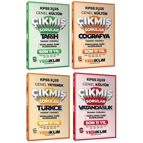 Yediiklim 2025 KPSS T�rk�e+Tarih+Co�rafya+Vatanda�l�k ��km�� Sorular Son 11 Y�l Konular�na G�re 4 l� Set Yediiklim Yay�nlar�