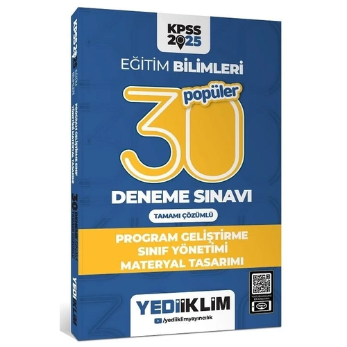 Yediiklim 2025 KPSS E�itim Bilimleri Program Geli�tirme, S�n�f Y�netimi, Materyal Tasar�m� Pop�ler 30 Deneme ��z�ml� Yediiklim Yay�nlar�