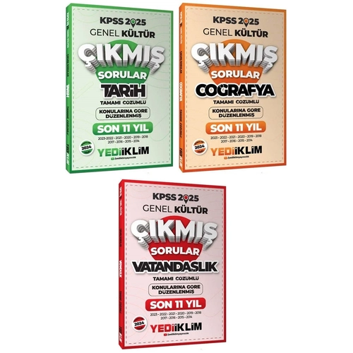 Yediiklim 2025 KPSS Tarih+Co�rafya+Vatanda�l�k ��km�� Sorular Son 11 Y�l Konular�na G�re 3 l� Set Yediiklim Yay�nlar�