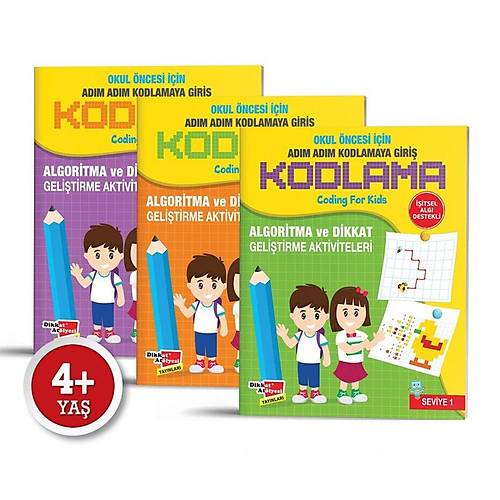 Okul �ncesi Ad�m Ad�m Kodlamaya Giri� 3l� Set + Yaz� Tahtas� Dikkat At�lyesi Yay�nlar�