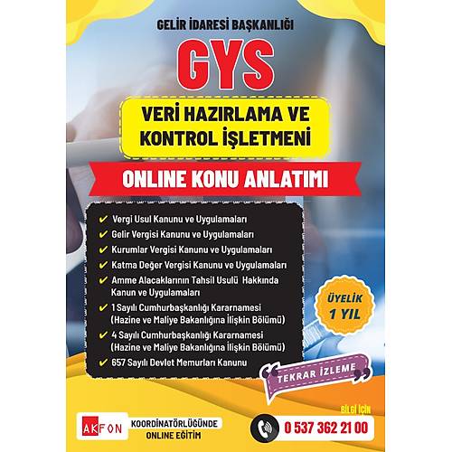Gelir �daresi Ba�kanl��� G�revde Y�kselme S�navlar�na Haz�rl�k Veri Haz�rlama ve Kontrol ��letmeni Online Konu Anlat�m�