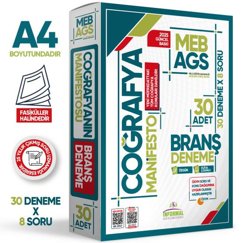 nformal Yaynlar 2025 MEB AGS Corafya Bran Denemesi 30'lu Fasikl Seti