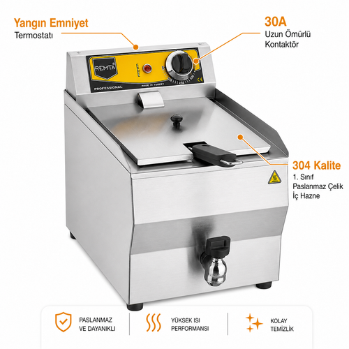 Remta 8 lt Ya� Tahliye Musluklu Elektrikli Frit�z - R110