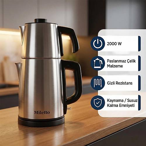 Miletto Siyah 2000W Gizli Rezistansl� Otomatik �ay Makinesi 2,9 lt - MT20S