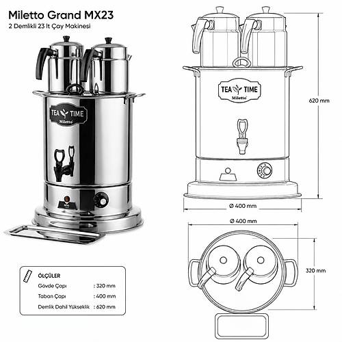 Miletto Grand MX23 � 2 Demlikli 23 L Profesyonel �ay Makinesi