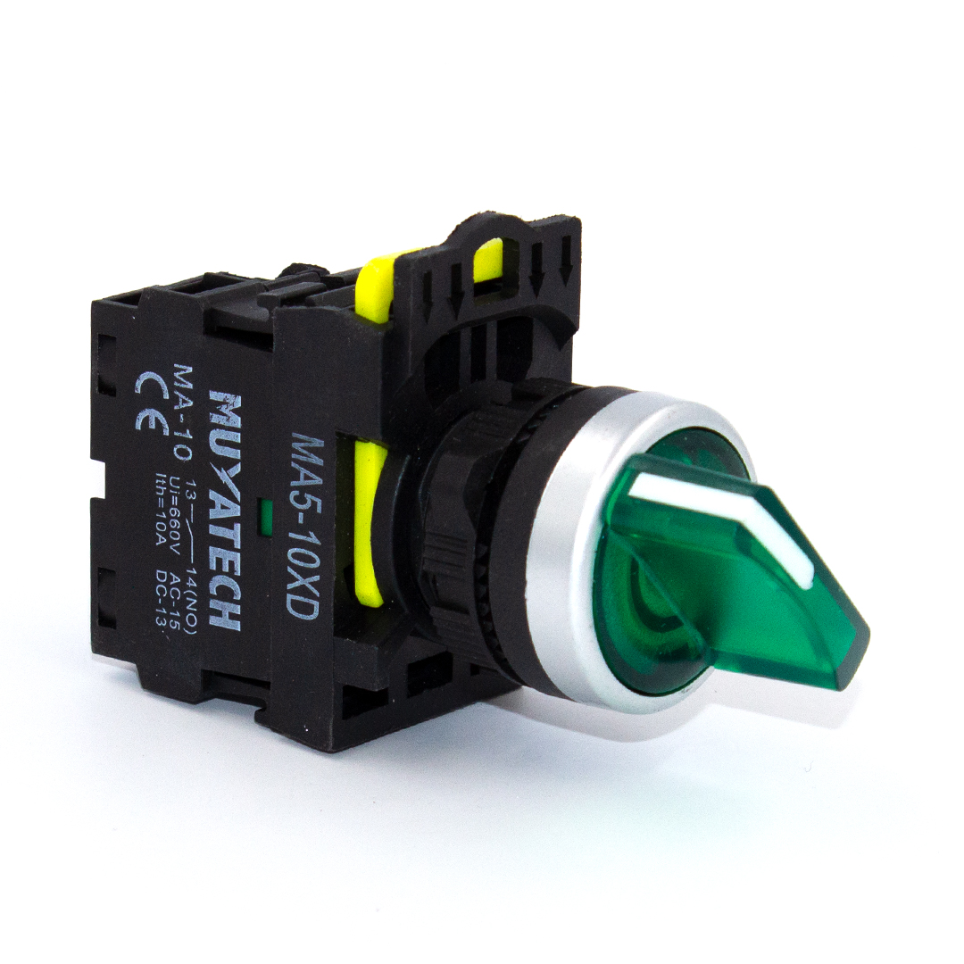 22mm 2 Pozisyonlu (0-1) Yeşil Işıklı 220V Kalıcı Mandal Buton-MA5 - 10XD