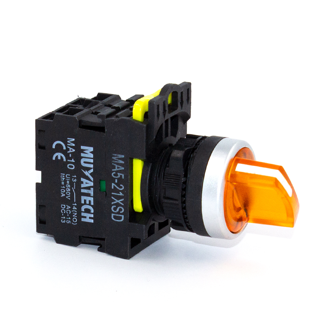 22mm 3 Pozisyonlu (1-0-2) Sarı Işıklı 220V Kalıcı Mandal Buton-MA5 - 21XSD