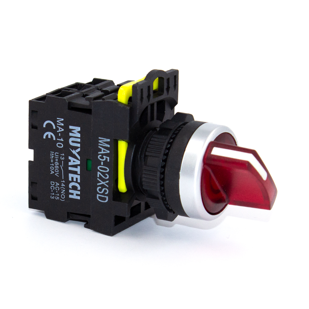 22mm 2 Pozisyonlu (0-1) Kırmızı Işıklı 24V Kalıcı Mandal Buton-MA5 - 01XD-24