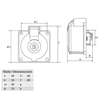 3x32A IP 44 Plastik Makine Priz  BK6-3504-2410