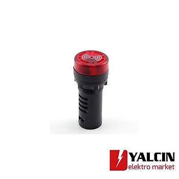 22mm Krmz Ledli Buzzer 24V