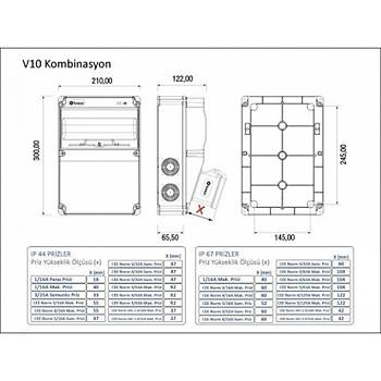 5x63A 3P+E+N 380V 50-60Hz 6H IP67 Pilotlu Dz Fi