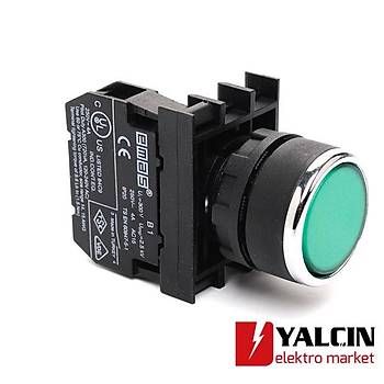 22mm 1NA Kontakl Yayl Start Butonu (Yeil)  B100DY