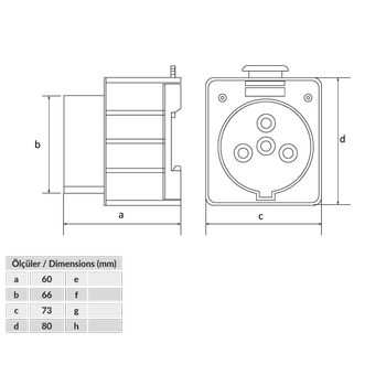 3x25A Trifaze Kauuk  Plastik Ray Priz  BR1-2504-2711