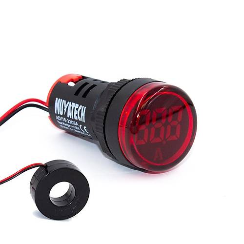 22mm Krmz Dijital Ampermetre 0-100A (Akm Trafolu) - M22 DSA - R