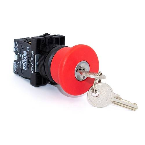 22mm Kalc Krmz Anahtarl Acil Stop Mantar Buton - MA5 - 01ZA