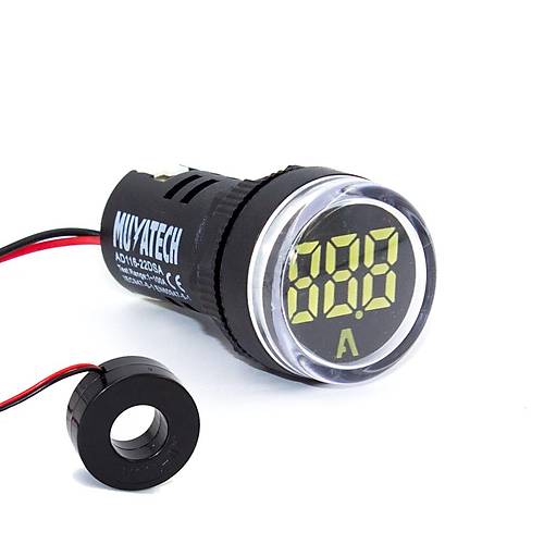 22mm Beyaz Dijital Ampermetre 0-100A (Akm Trafolu) - M22 DSA - W