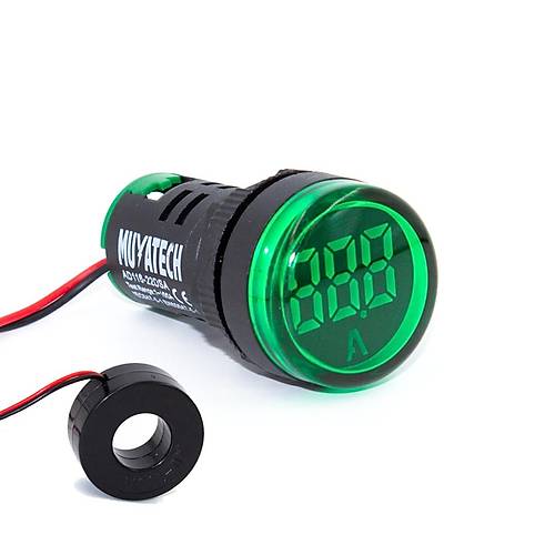 22mm Yeil Dijital Ampermetre 0-100A (Akm Trafolu) - M22 DSA - G