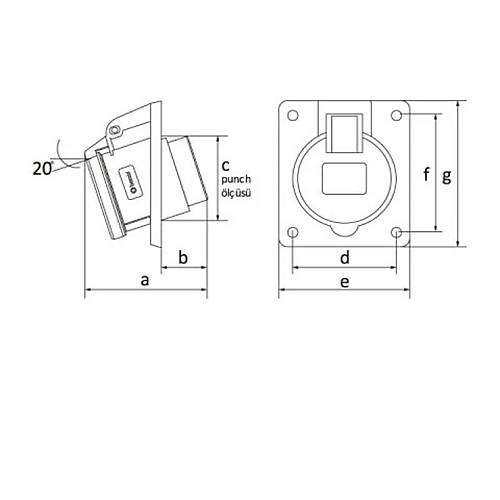 CEE Norm IP44 75x75 3x32A 2P+E 220V 50-60Hz 6H Makine Prizi BC1-3403-2413
