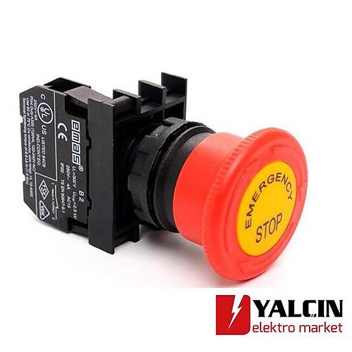 40mm Etiketli Emniyet  Krmz Acil Stop Kumanda Butonu CP200EE