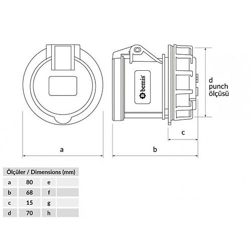 Bemis  4x32A 3P+E 380V 50-60Hz 6H IP44 Somunlu Priz BC1-3504-2440