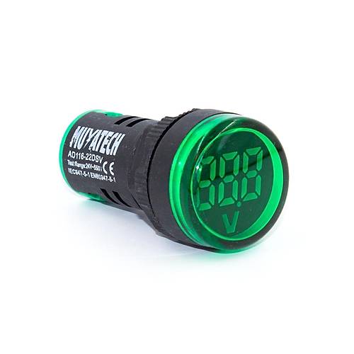 22mm Yeil LED Voltmetre | AC 24-550V Voltaj Gstergesi - M22 DSV - G
