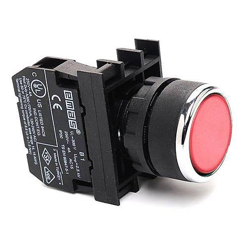 Dz Kafal Yayl 22mm 50 IP Start Kumanda Butonu Krmz 1NO B100DK