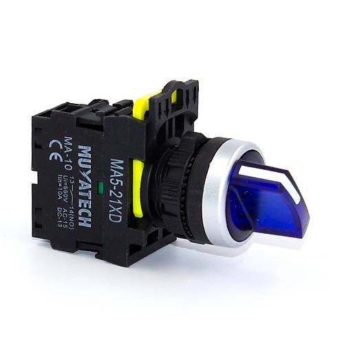 22mm 2 Pozisyonlu (0-1) Mavi I��kl� 24V Kal�c� Mandal Buton-MA5 - 21XD-24