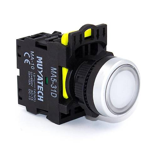 Beyaz 24V Ikl Yayl  Start Butonu (1NO Kontakl) - MA5 - 31D-24