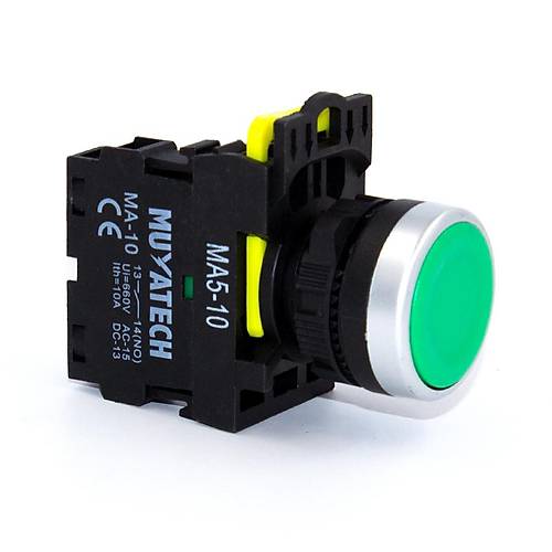 Yeil 22 mm Yayl Start Butonu (1NO Kontakl) - MA5 - 10