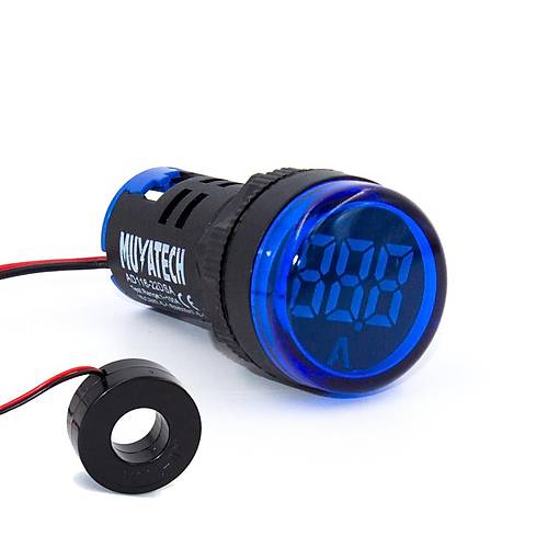 22mm Mavi Dijital Ampermetre 0-100A (Akm Trafolu) - M22 DSA - B