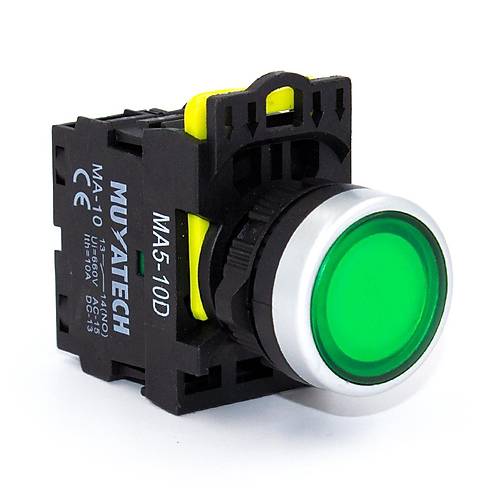 Yeil 24V Ikl Yayl  Start Butonu (1NO Kontakl) - MA5 - 10D-24