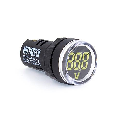 22mm Beyaz LED Voltmetre | AC 24-550V Voltaj Gstergesi - M22 DSV - W