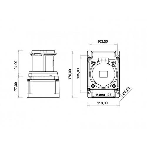 Bemis 4/63A. Duvar Priz (RS) IP44 BC1-4504-2510