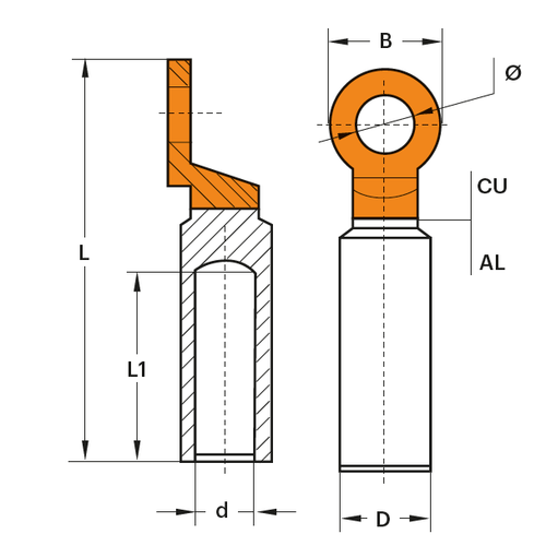 240mm2 M12 Bimetal (Al-Cu) Kablo Pabucu MuyaTech
