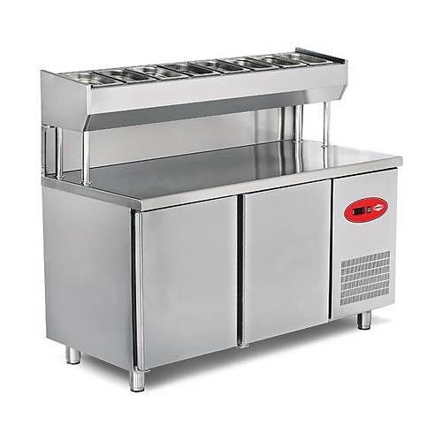 EMPERO - Yksek Ayakl Makeup  - Pizza Ve Salata Hazrlk Dolab 3 Kapl (200x80x85/105 Cm) Granit st Tabla