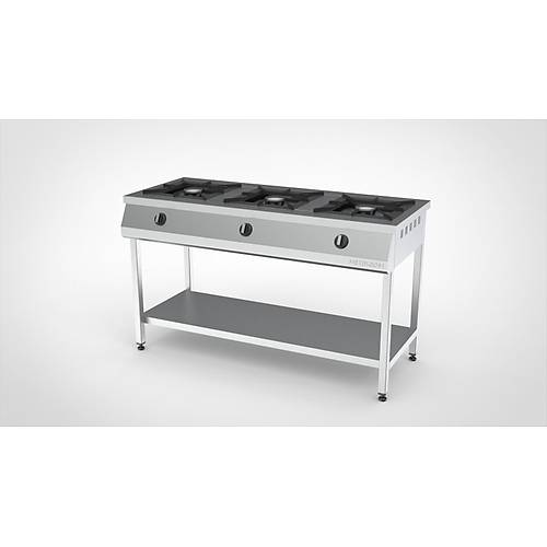 Meta Krom Taban Rafl� Ocak 3 Yan��l� - Lpg/Do�algaz - (CE)  150X60X85 Cm