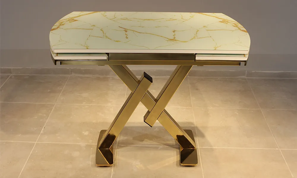 Açılır Yemek Masası - Sarı Mermer Camlı Gold