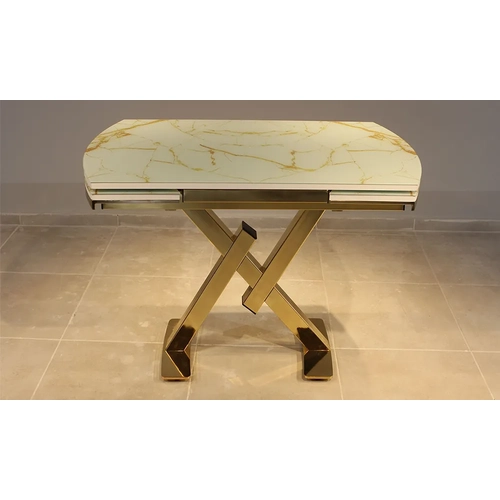 A��l�r Yemek Masas� - Sar� Mermer Caml� Gold