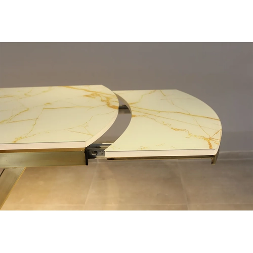A��l�r Yemek Masas� - Sar� Mermer Caml� Gold