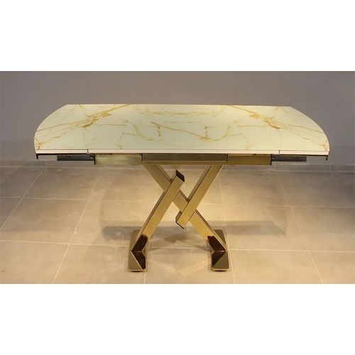 A��l�r Yemek Masas� - Sar� Mermer Caml� Gold