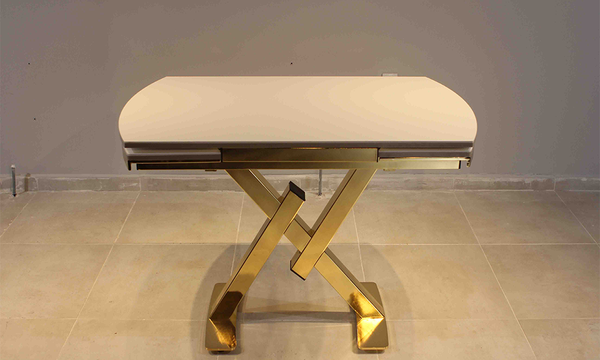 Açılır Yemek Masası - Oval Gold X Ayaklı Mutfak Masası